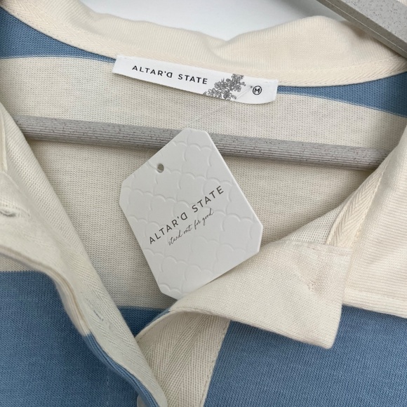 Altar'd State Landon Rugby Stripe Polo Blue/Ivory Roomy Relaxed fit, Sz M/L - Picture 11 of 15